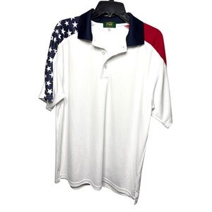 Men’s Patriotic Polo Shirt Large USA Flag Stars Union Made Red White Blue